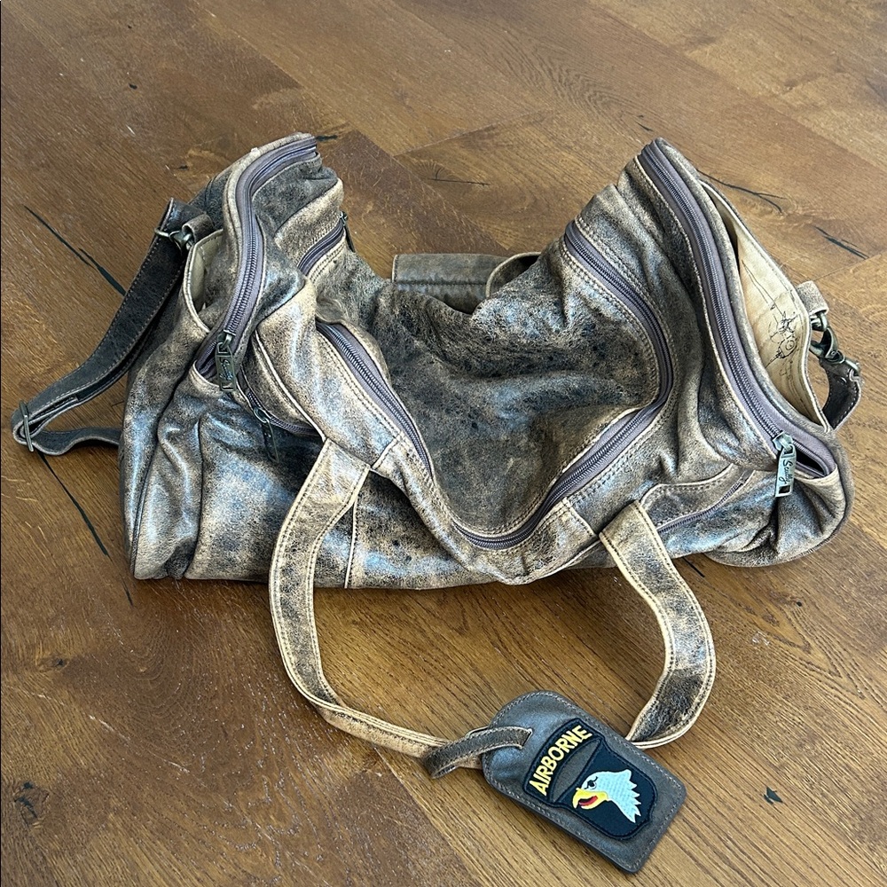 Scully Distressed Leather Duffel Bag - Brown and Tan
